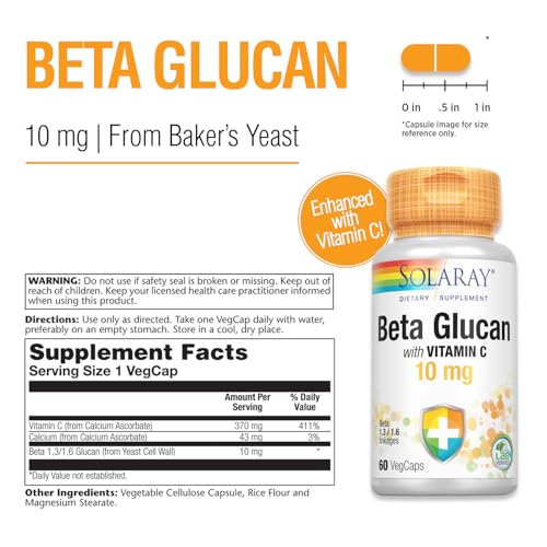 Image of SOLARAY Beta Glucan with Vitamin C | Immune Support | 60 VegCaps | Immune support with Beta Glucan, Vitamin C & Beta 1,3 /1,6 Linkages