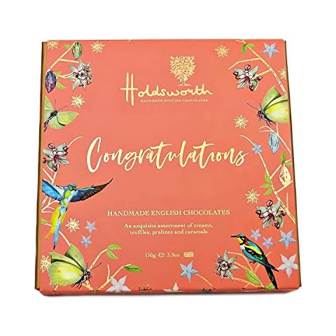Holdsworth Chocolates Congratulations -Gift Box of Handmade Truffles with Assorted White and Dark Milk Chocolates, Assorted handmade chocolates, truffles, pralines & creams, 110 gram Cover