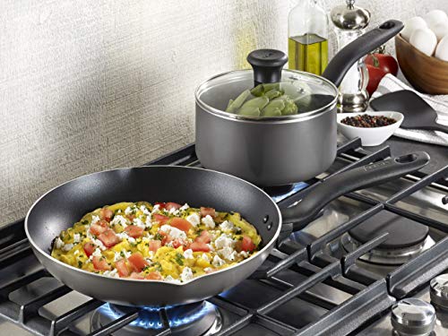T-fal A821SA Initiatives Nonstick Inside and Out Dishwasher Safe Oven Safe Cookware Set, 10-Piece, Charcoal