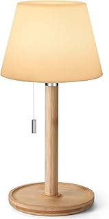 Battery Rechargeable Table Lamp for Outdoor Use, Waterproof, Small Portable Wireless Table Lamp with Pull Switch, 3 Lighting Dim, Night Lamp for Bathroom, Shower, Patio, Restaurant, Living Room,