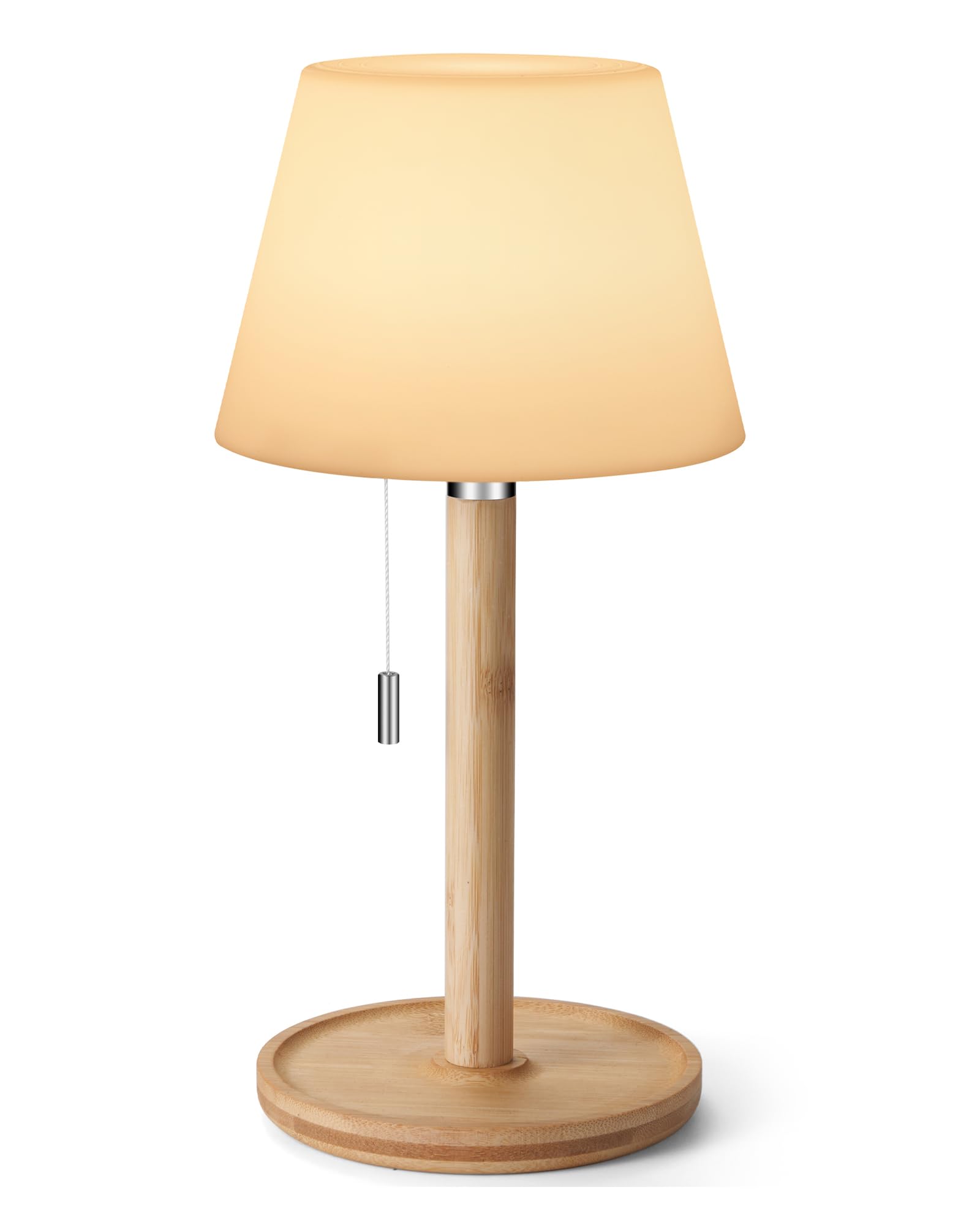 Outdoor Battery Operated Table Lamp Waterproof, Cordless Table Lamp Rechargeable with Pull Chain 3 Lighting Dim,Small Portable Touch Night Light for Patio Bathroom Shower Garden Restaurant Dinning