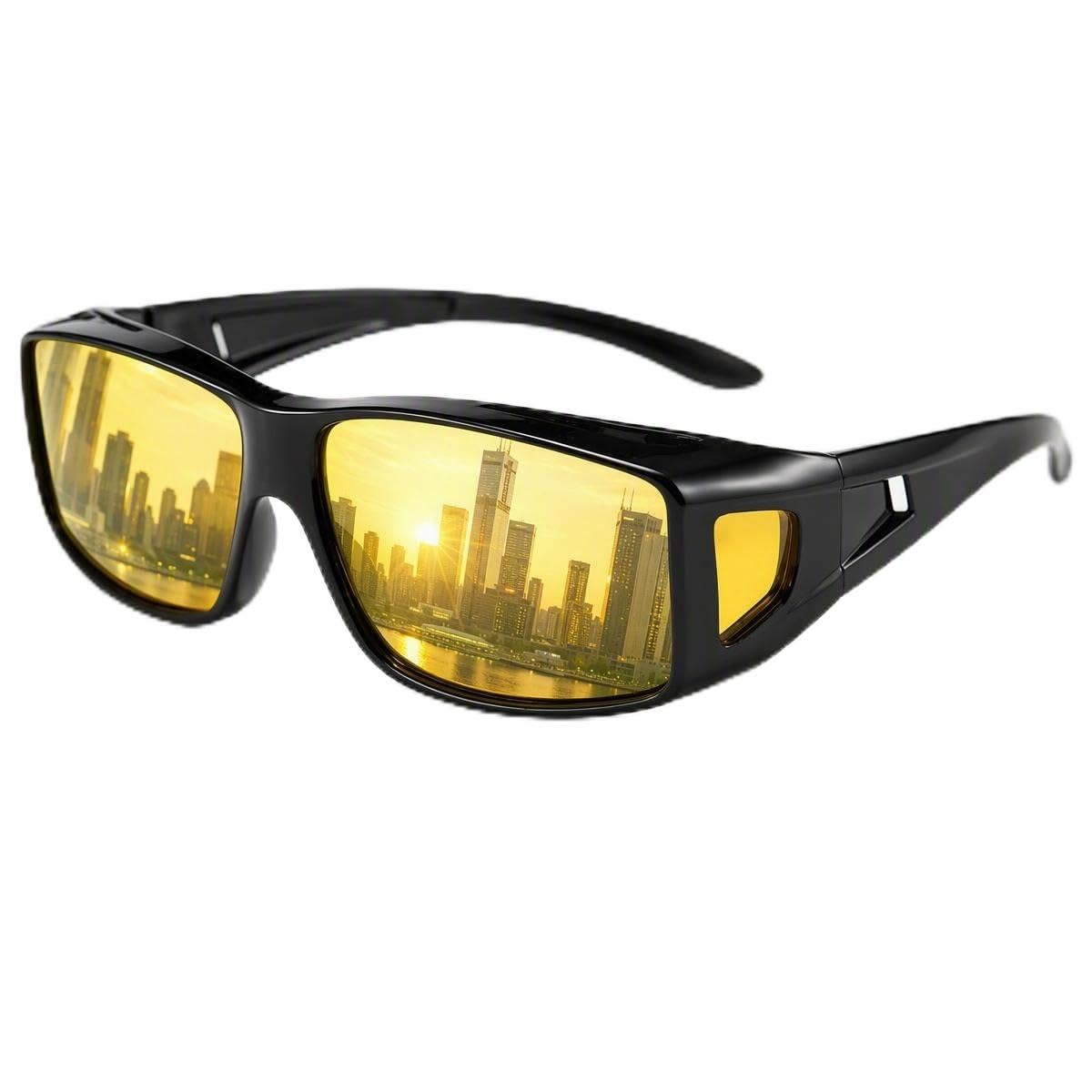 FEISEDY Polarized Fit Over Sunglasses for Men Women, Wraparound B2593 | Night driving, Yellow lenses, UV400 protection, Lightweight, Impact-resistant, Side window, 50% recycled materials