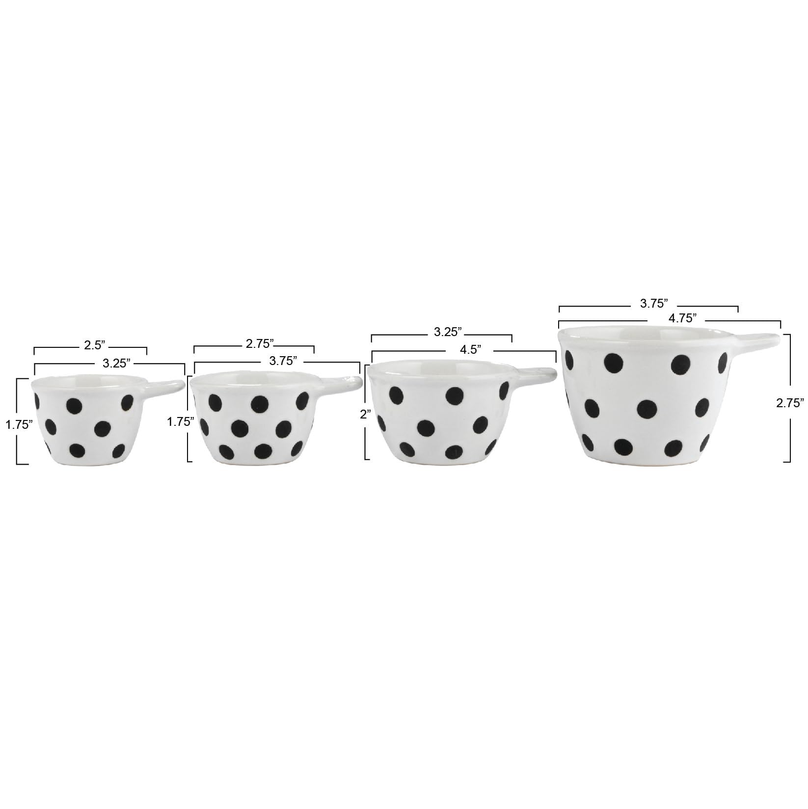 Creative Co-Op Ceramic Measuring Cup, Set of 4, Black and White