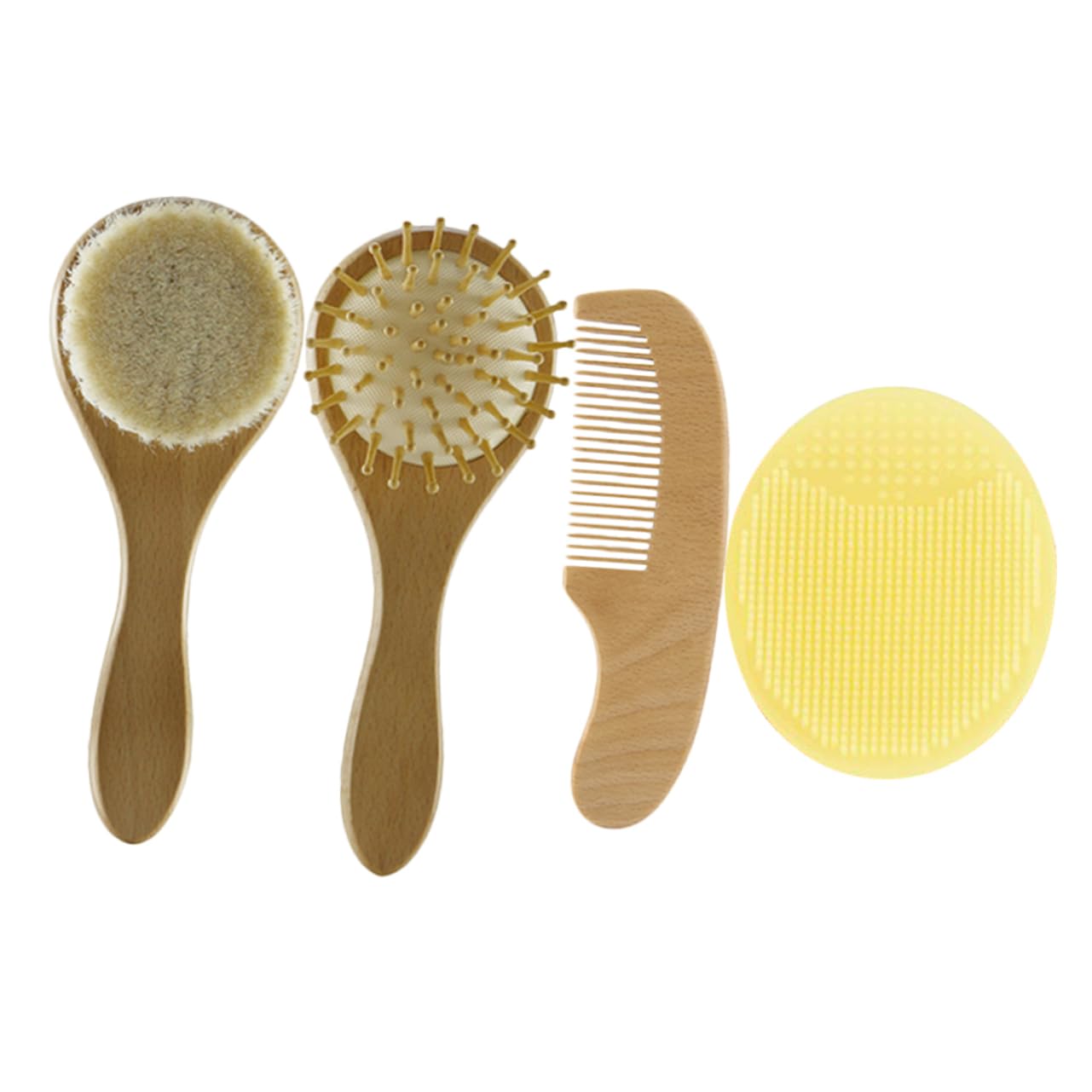 HANABASS Newborn Baby Hair Brush Set Wool Brush Wooden Comb Silicone Scrubber for Gentle Grooming