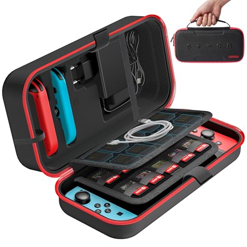 OIVO Switch Tasche für Nintendo Switch/OLED-Modell, große Tragetasche für Joycon und EU Netzteil, Harte Hülle mit Aufbewahrung für 20 Spiele & Zubehör, Rot