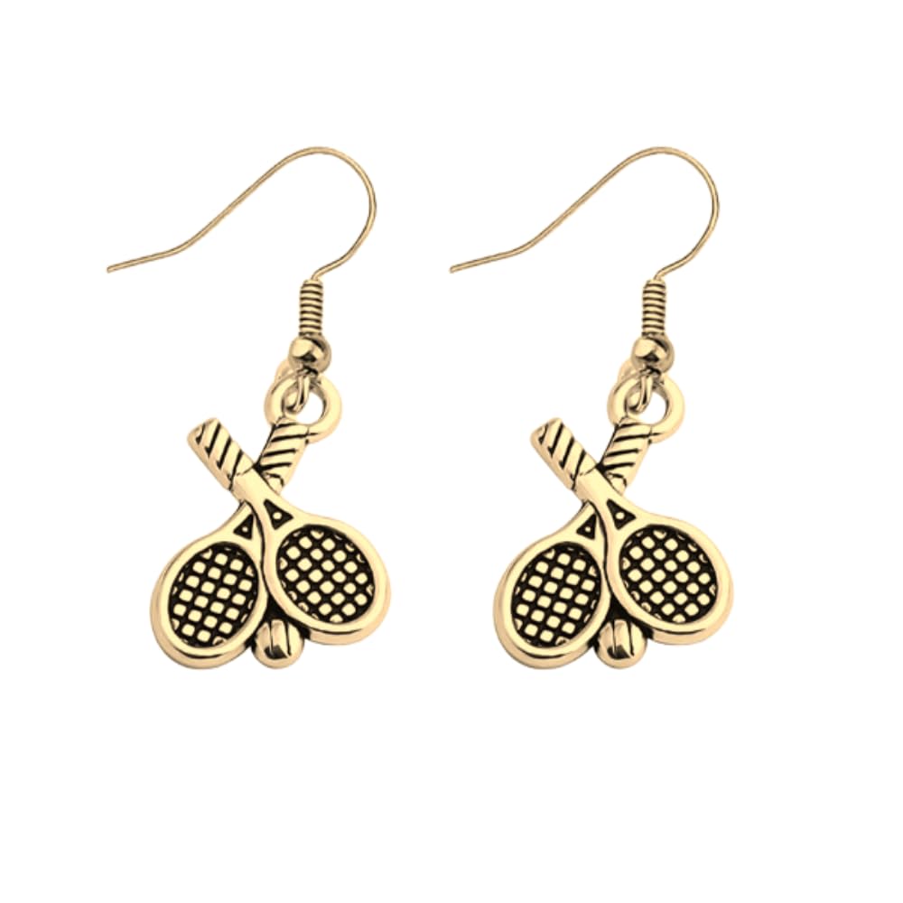 Tennis Earrings- Tennis Jewelry, Silver Tennis Racket Jewelry For Women- Tennis Gifts for Women & Teens (Gold)