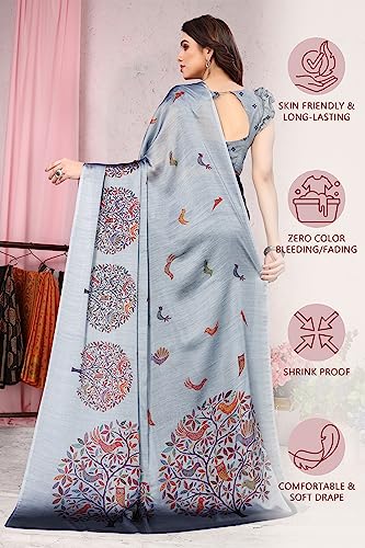 Image of MIRCHI FASHION Women Saree Chiffon Flower Print | Breathable Lightweight Sari for Office and Daily Use with Unstitched Blouse Piece (Available in 30 Styles)