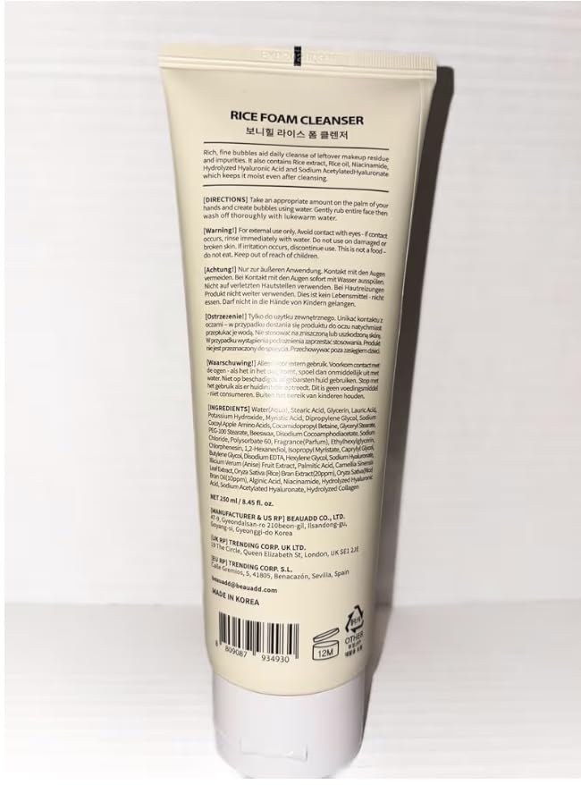BONNY HILL Rice Foam Cleanser, Clarifying and Daily Brightening with Niacinamide, 250ml/8.45 fl oz, Korean Skincare - Image 3