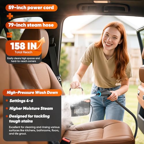 Image of Steam Cleaner, 2500W Pressurized Heavy Duty Handheld Steamer with 1.32QT Tank & 10 Attachments - for Kitchen, Bathroom, Car, Floors, Tile, Furniture, Couch, Windows (Black /Gold)