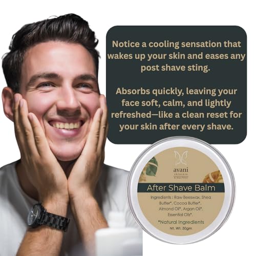 Image of Avani After Shave Balm For Men - 50G | With Cocoa & Shea Butter /Essential Oils | Extra Moisturizing, Soothing & Refreshing After Shave | Eliminates Redness & Burning Sensation