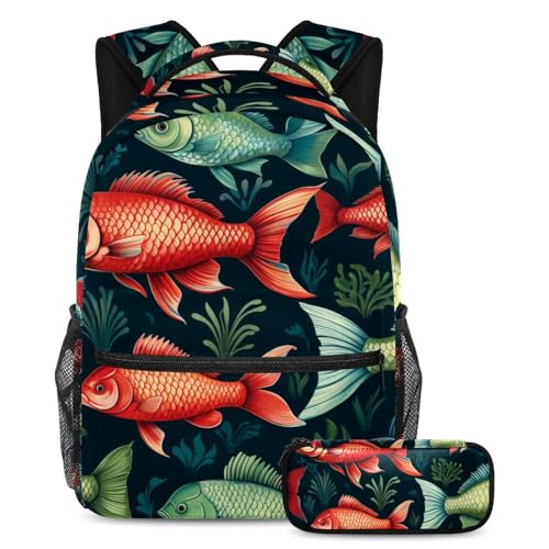 Cartables grande capacité poisson coloré avec trousse pour étudiants et ados