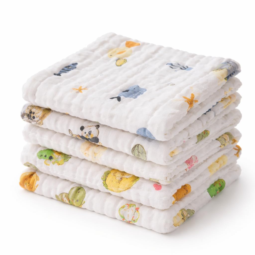 Firstblow Muslin 6 Layer 100% Organic Bamboo Cotton Face Towels for Newborn Baby Extra Soft Hankies Reusable Napkins for Infants Toddlers/Kids | (Pack of 5)-picture-11