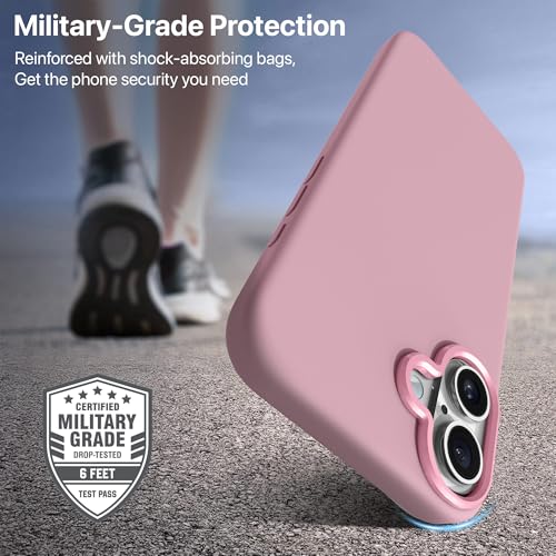 Image of eller sante Silicon Back Cover Case for iPhone 16 Plus Scratch Resistant TPU Shockproof 6ft Feet Drop Protection Support Mag-Safe Wireless Charging- Rose Gold