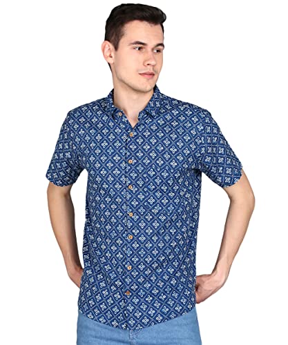 Image of BLOCKS OF INDIA Cotton Hand Block Print Half Sleeves Summer Shirt for Men