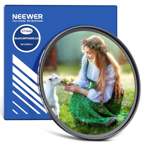 Image of NEEWER 67mm Black Diffusion 1 /8 Filter for Mist Cinematic Effect, Ultra Slim Water Repellent Scratch Resistant Optical Glass, Multiple Nano Coatings for Video Vlog Portrait Photography