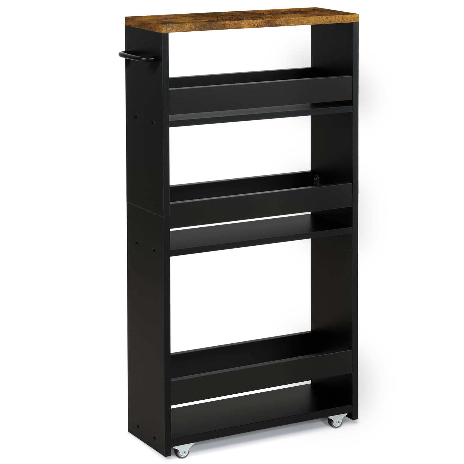 TEAMIX Carrito de almacenamiento delgado de 4 niveles con asa, carrito de almacenamiento deslizante rodante para espacios pequeños, cocina, lavandería, lugares estrechos