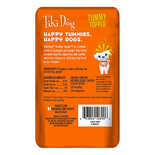 Tiki Canine Singleserve Tummy Topper Grainfree Pumpkin Purée with Ginger for Delicate Stomachs 15oz Pouches pack of 12  Cucciolini Doodles Tiki canine single serve tummy topper grain free pumpkin purée with ginger for delicate stomachs 1 5oz pouches pack of 12   cucciolini doodles
