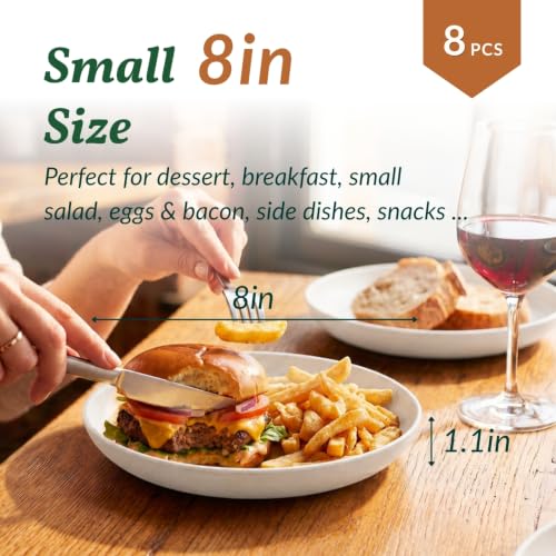 Image of Homienly Wheat Straw Plates, 8 Inch Dessert Plates Set of 8, Unbreakable White Round Plate - Alternative to Plastic Plates, Lightweight Microwave and Dishwasher Safe Plate Set for Camping - White