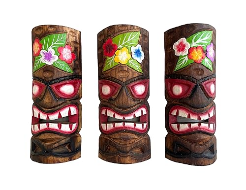 OMA Wooden Hand Crafted African Wall Masks Tribal Motifs Gift Set Of Three - 12