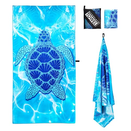 COSORO Grandes Serviette de Plage Microfibre avec Sac,160X90Cm Tortue Bleue de Drap de Plage,Séchage Rapide,Anti-Sable,Douces et Super Absorbante,Portable...