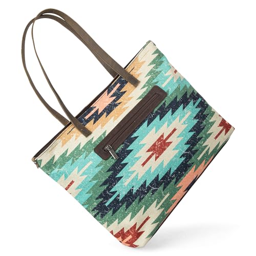 Image of Montana West Wrangler Aztec Print Canvas Tote Bag Capacity Shoulder Bag for Work, Travel & Everyday Use