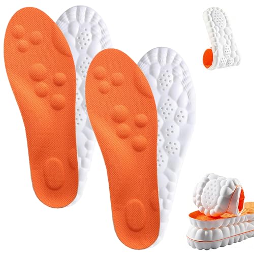 Image of 4D Cloud Insoles Men, Memory Foam Insoles for Women, Comfort and Breathable Plantar Fasciitis Insole, Shoe Inserts with Arch Support, Trim to Fit All Shoe Types (2Pair-Orange, Men 9-10 /Women 11-12)