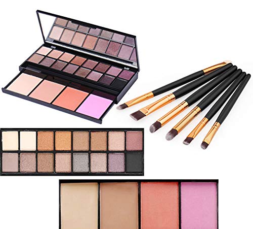 Vodisa 20 Color Professional Makeup Palette with Eyeshadow, Bronzer, Blush, Brush and Mirror Waterproof Nature Glow Matte Eye Shadows Kit with 6pcs Make Up Brushes Cosmetics Shimmer Eye Shadow Pallets