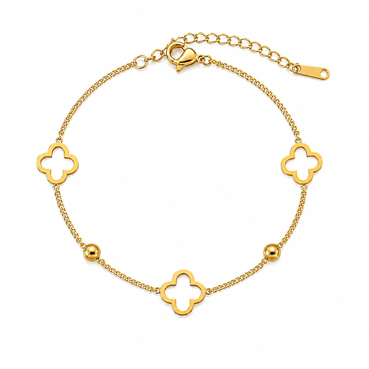 Gold Plated Clover Bracelet for women girls| Stainless Steel Anti Tarnish Luxury Hollow Flower Design Chain Bracelet, Dainty Adjustable Elegant Minimalist Jewelry Gift-image-36