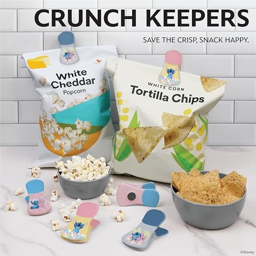 Image of Disney Stitch Magnetic Chip Clips, Set of 6 | Airtight food storage bag clips for snack, cereal, and coffee bags, great for pantry and fridge, magnet displays kids artwork