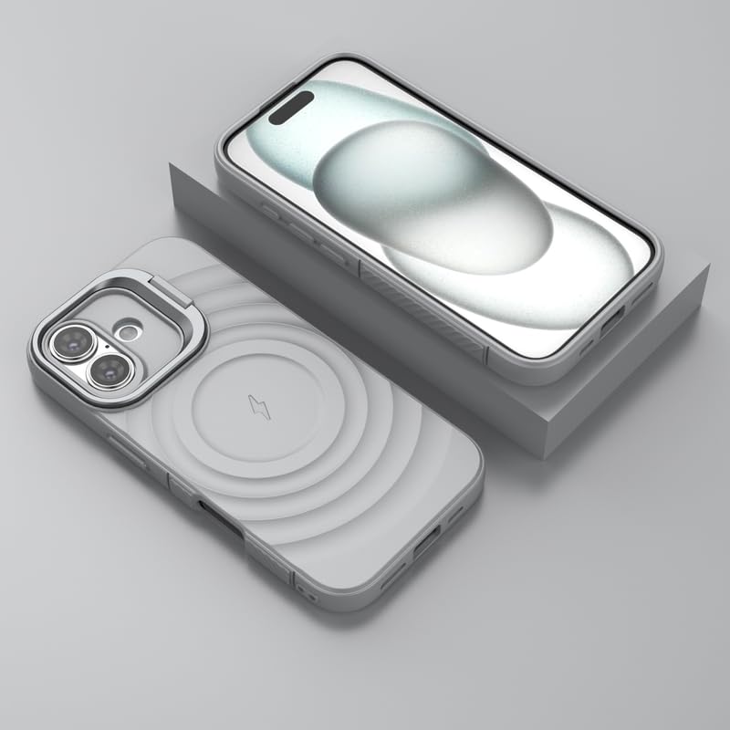 Image of LuxuryKase Shockproof Case for iPhone 16 Plus | Ripple Pattern | Camera Protection | Inner Velvet Fabric Lining | Protective Cover with Enhanced Grip & Wireless Charging Support - Grey