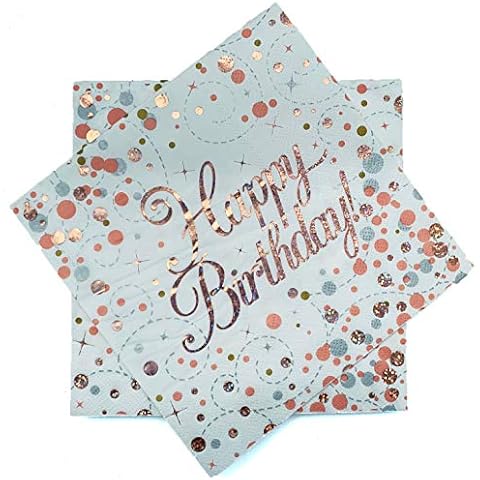 Oaktree Happy Birthday Sparkling Fizz Rose Gold 33cm x 33cm 3-ply Napkins 16pcs Cover