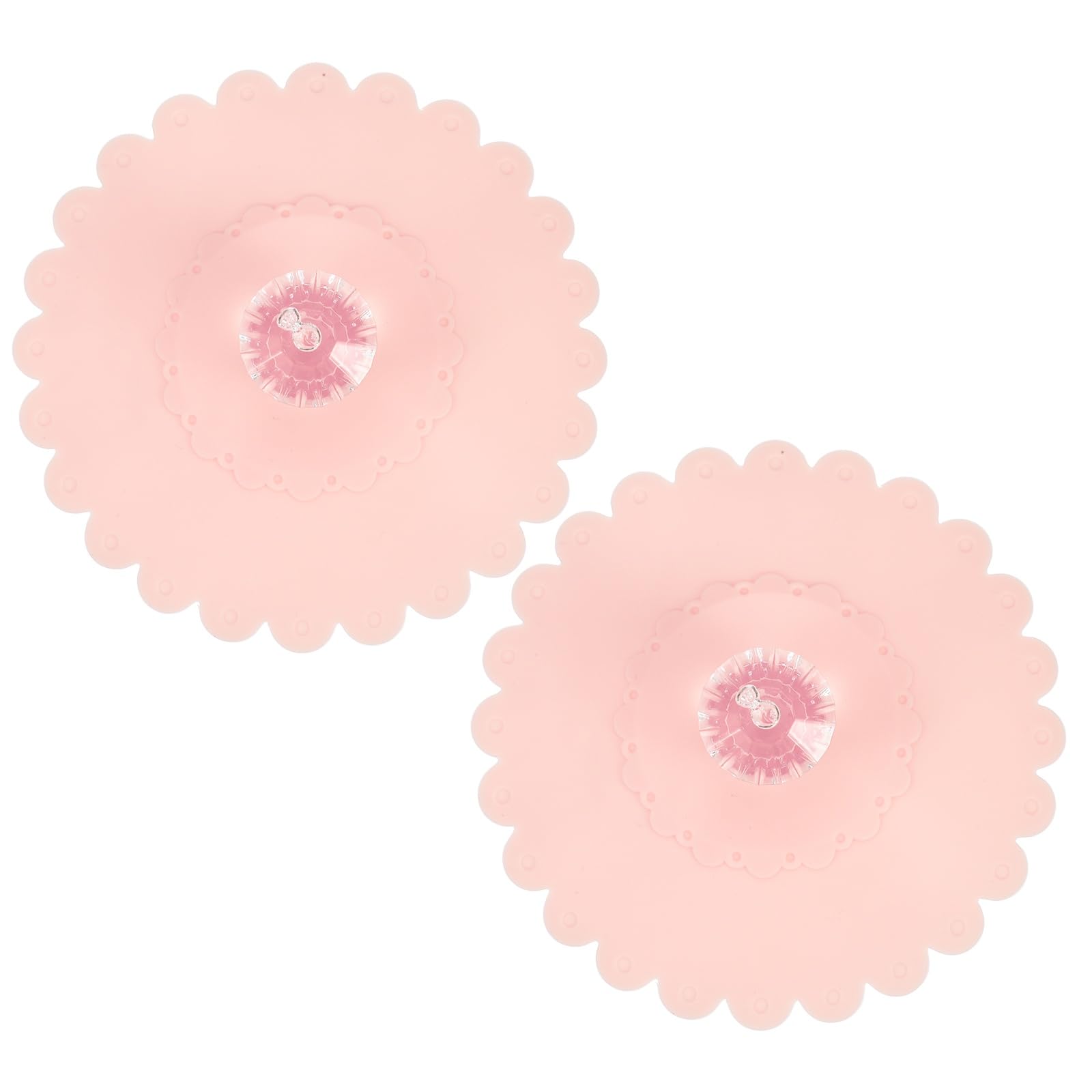 sourcing map 2Pcs Silicone Cup Covers, Silicone Cup Lids with Acrylic Clear Diamond Knob Reusable Mug Lids Anti-dust Airtight Seal for Tea Coffee Glass Mug, Pink