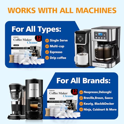 Image of Coffee Machine Cleaner Descaler Tablets 12 Pack, Coffee Maker Cleaner for Keurig, Ninja, Breville, Delonghi, Nespresso, Miele,Espresso Machine Cleaning Tabs,Descaling Solution for Coffee Pot Maker