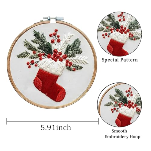 Image of EOBTAIN 3 Pcs Christmas Embroidery Kit for Beginners,Red Christmas Embroidery Kits for Adults,Cross Stitch Kits for Beginners with Pattern, Needles, Threads, Tools,Hand DIY Craft Kits for Adults