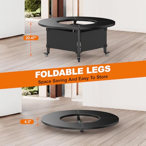 Image of Fire Pit Surround Tabletop for Solo Stove Bonfire,Foldable Surround Table with Wheels for Safety & Easy Clean,42 inch Powder-Coated Steel Wood Burning Stove Surround Table Top,Accessories for Solo Stove