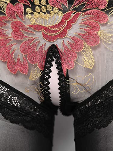 Hedmy Women Sheer Footed Lace Shaper Tights Unlined Low Rise Babydoll Pantyhose Underwear Legging4