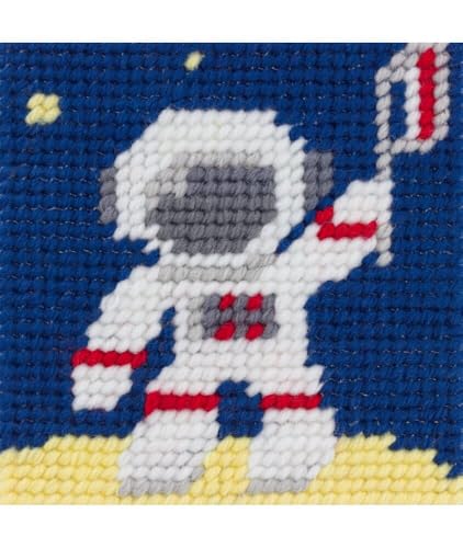 Com' 1 idée Kit Canevas Complet Astronaute sur la Lune 15 x 15 Enfant Gros Trous