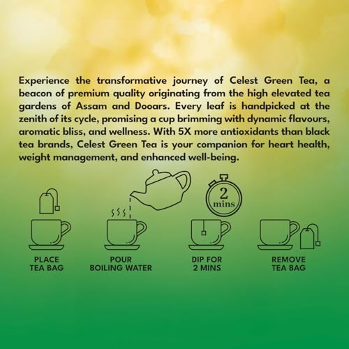 Image of Celest Green Tea Bags 50 pcs | Green Tea for Weight Loss | Lemon & Honey | 25 Teabags (Pack of 2)