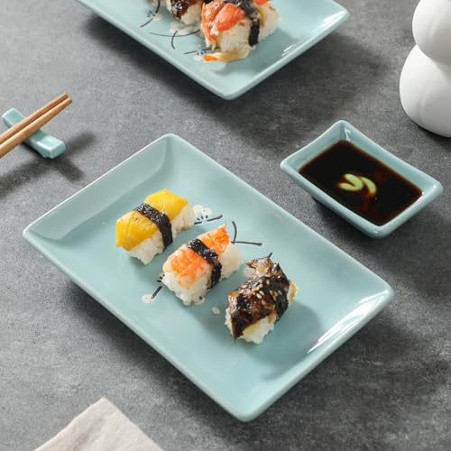 Image of 8 pcs Japanese Sushi Plate Sets Serving Platters and Trays for Entertaining Sushi Dishes Set Plates Sushi Plates Traditional Cuisine Dinnerware Sets with Chopsticks Blue Plum