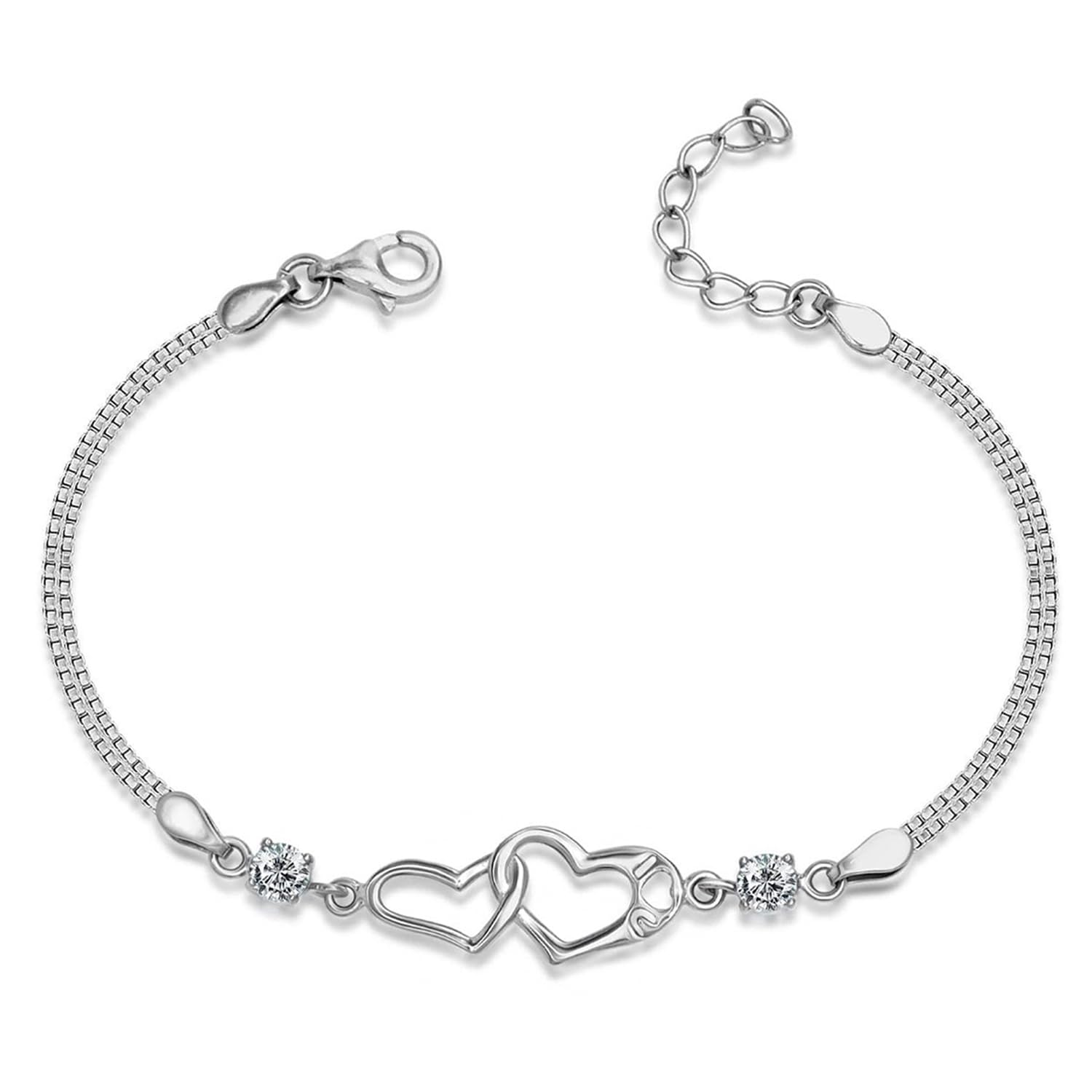 TRUESILVER ACPL 925 Sterling Silver Bracelet for Women & Girls | BIS Hallmarked Cubic Zirconia Mother of Pearl Heart & Circle Bracelets Gift for Wedding Anniversary Birthday