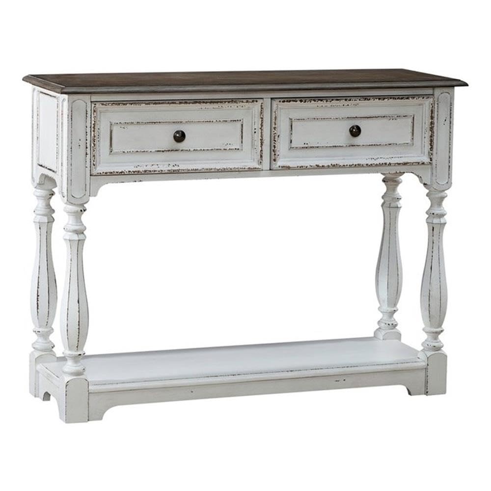 Liberty Furniture Magnolia Manor 42 Inch Hall Console Table European Traditional Home Accent Storage - Antique White & Weathered Bark