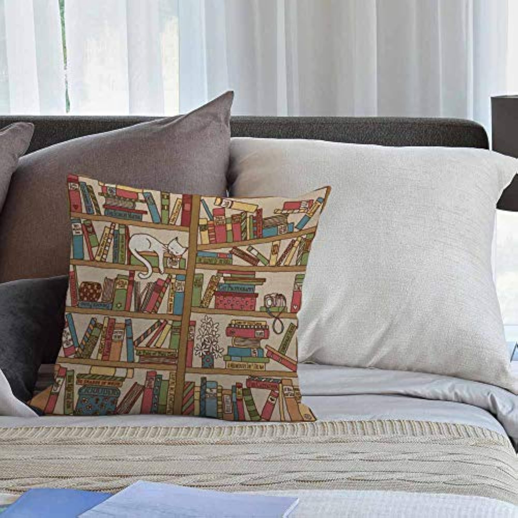 Nerd Book Lover Cat Pillow Cover, Decorative Gift