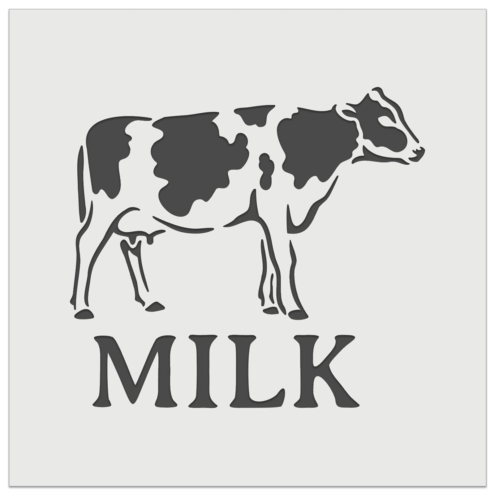 Milk Text with Spotted Cow Farm Dairy Wall Cookie DIY Craft Reusable Stencil - 11.5 Inch