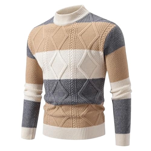 Patchwork Knitted Sweater Men Autumn Winter Long Sleeve Knit Pullovers Mens Casual Sweater