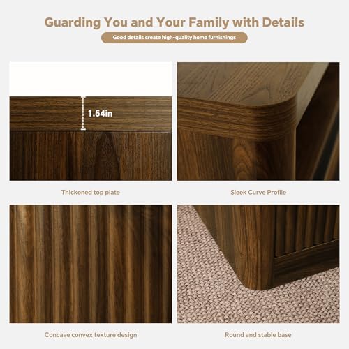 Image of Night Stand Set of 2,Fluted Nightstands with Drawer Storage Bedside Table Large Modern nightstand with USB Port and Outlet,mid Century nightstand for Bedroom,Sofa Table(Walnut)