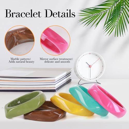 6 Pcs Acrylic Resin Chunky Bangle Bracelets for Women, Colorful Glass Bracelets Vintage Wide Irregular Geometric Plastic Bracelet for Women Jewelry4