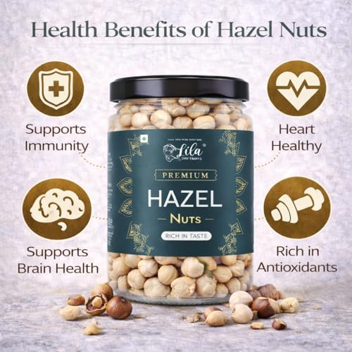 Image of LILA DRY FRUITS Hazelnuts 500 Grams | Roasted & Unsalted Hazel Nuts | Delicious Nut Snack for Baking and Snacking | Rich in Protein and Fibre | Premium Exotic Nut Dry Fruit Perfect for Giftings