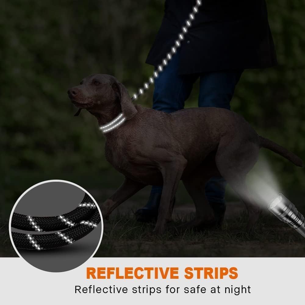 Guinzaglio per cani resistente, 1,5 m, con manico imbottito e corda riflettente, per tutti i cani, resistente, con chiusura in metallo resistente, per passeggiate notturne, corsa, escursionismo