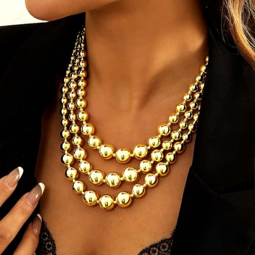 Jovono Chunky Gold Necklaces Beaded Statement Necklace Layered Bib Necklace Accessories for Women4