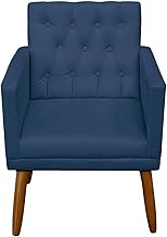 01 Poltrona para Sala de espera Resistente confortável tecido veludo confortável pés de madeira reforçado MOBLAN decor (AZUL)